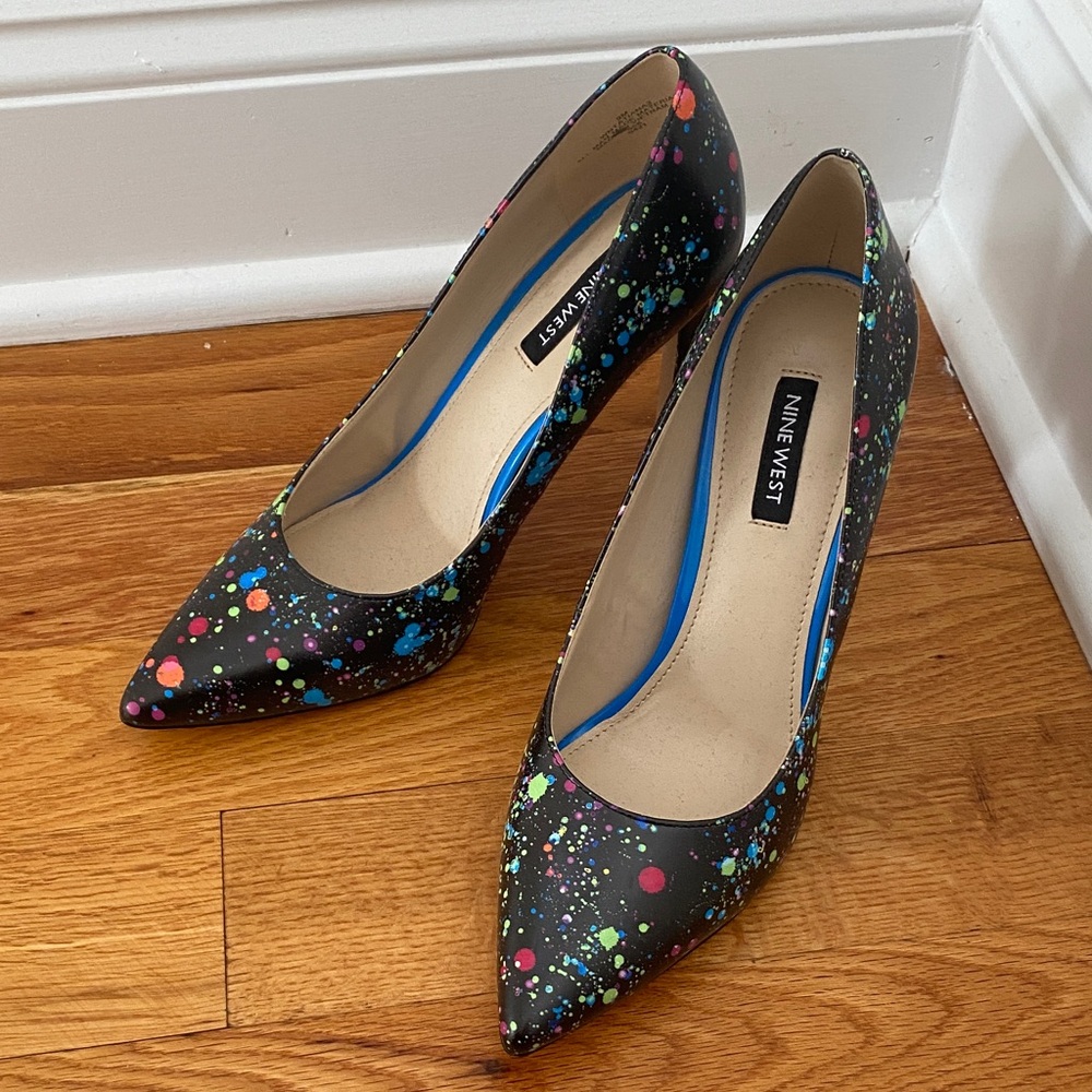 Nine West Black Heels with Colorful Splatter